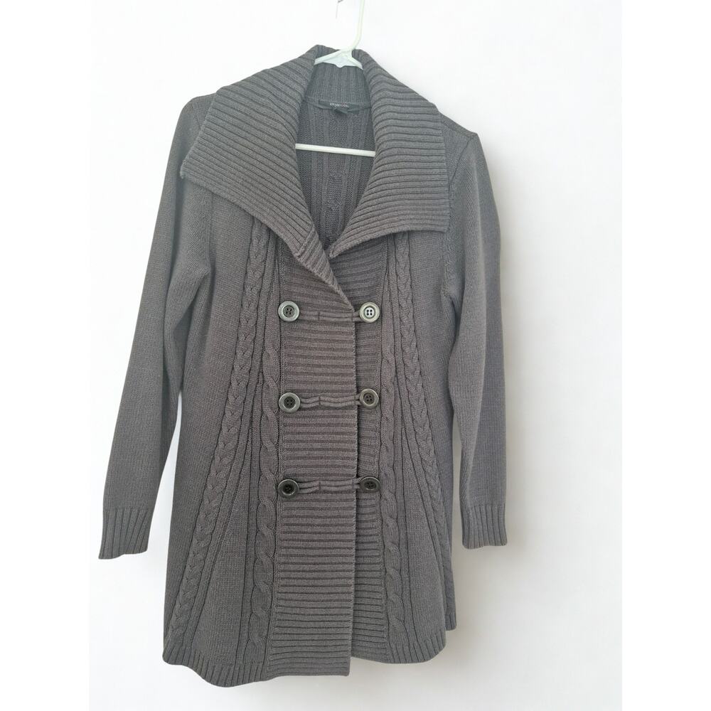 Style & Co Womens Sweater Blazer Sz M Cable Knit Long Cardigan Chunky Gray